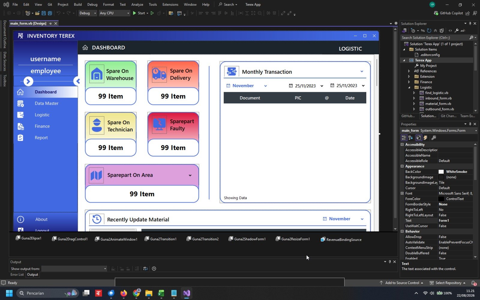 Tampilan dashboard aplikasi Terex App